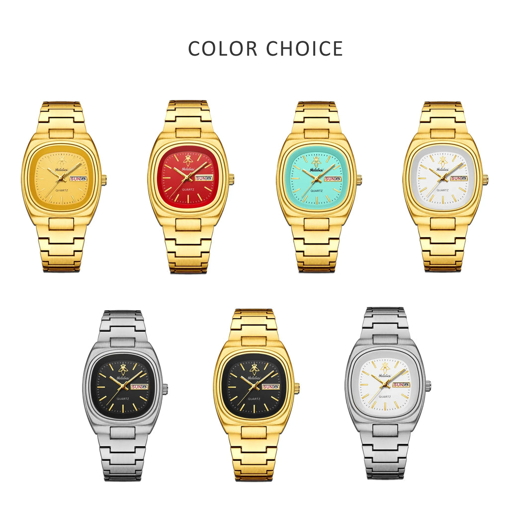 YaLaLuSi Rectangle Alloy Fashion Quartz Analog Waterproof Sport Watch Men Women Luxury Silver Black Dial Acrylic Band Calendar