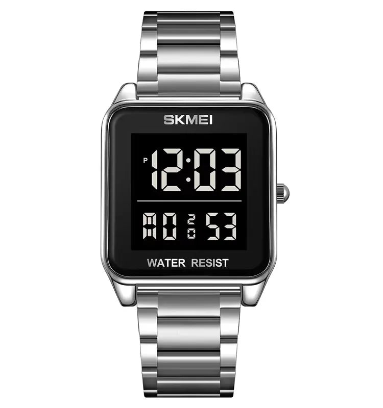 SKMEI 2154 Men's Watches Top Brand LED Electronic Luxury Fashion Square Sport Stainless Strap 3Bar Waterproof Digital Wristwatch
