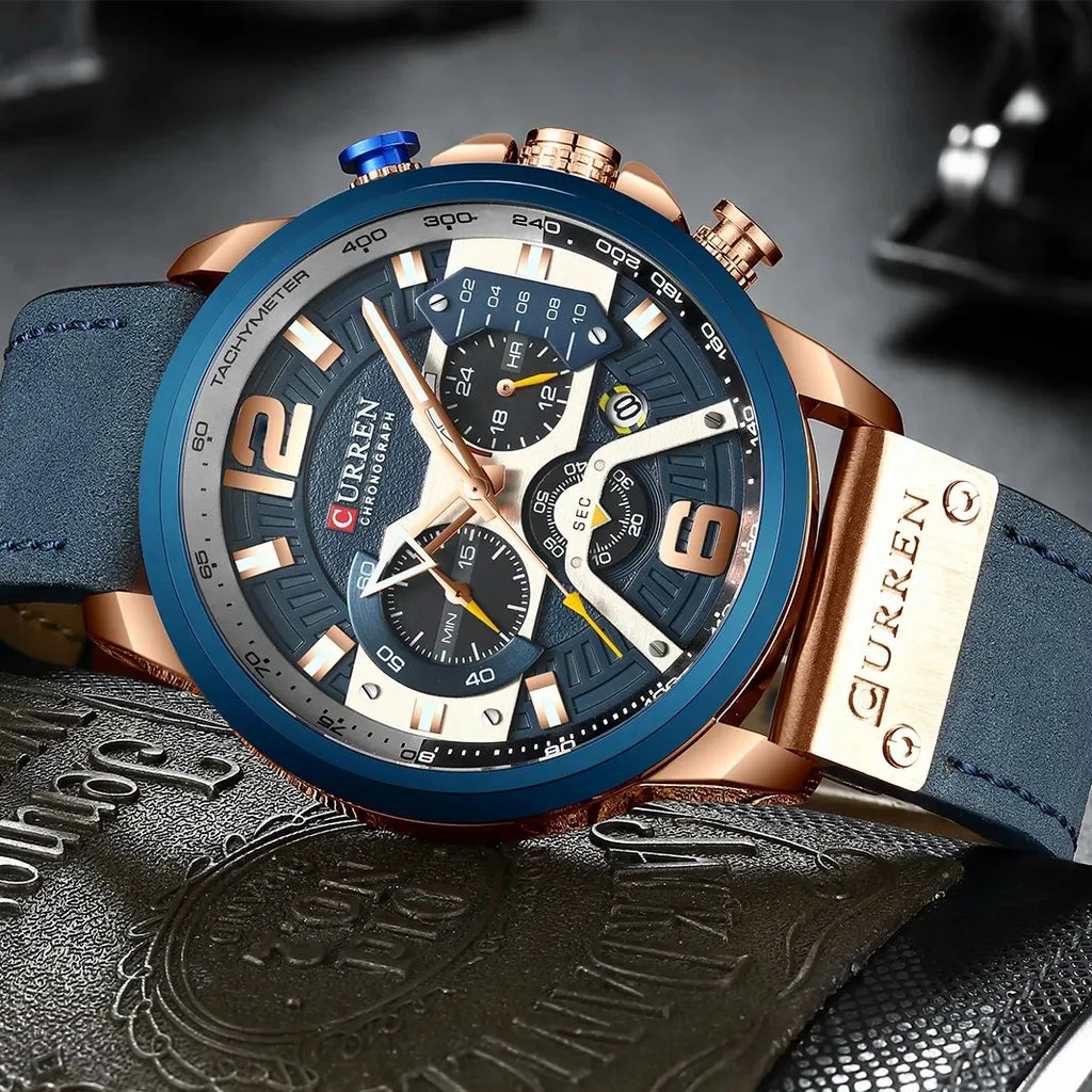 Curren 8329 Quartz Watch for Men Leather Strap Waterproof Luminous Calendar Big Dial Casual Business Sport Fashion Watch