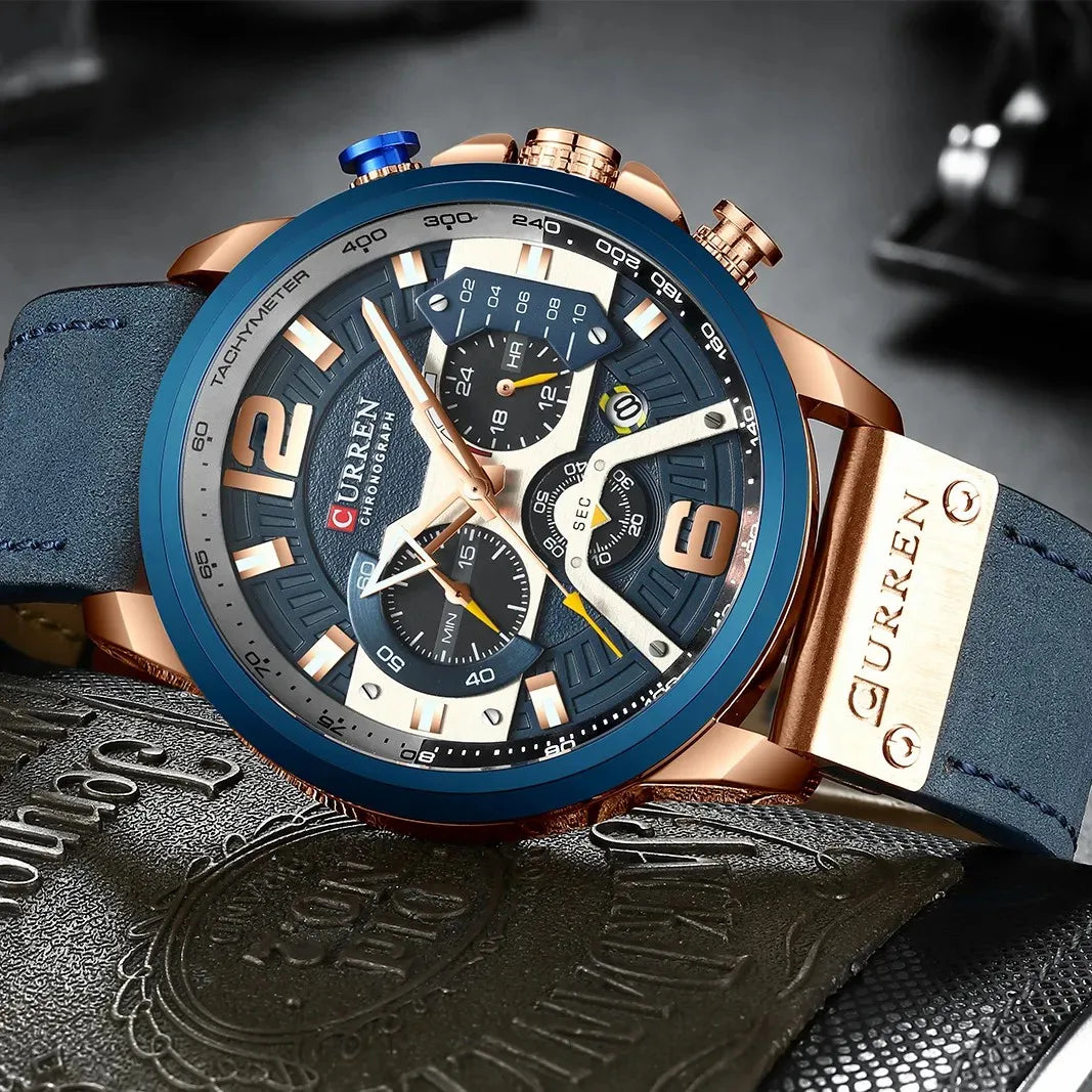 Curren 8329 Quartz Watch for Men Leather Strap Waterproof Luminous Calendar Big Dial Casual Business Sport Fashion Watch