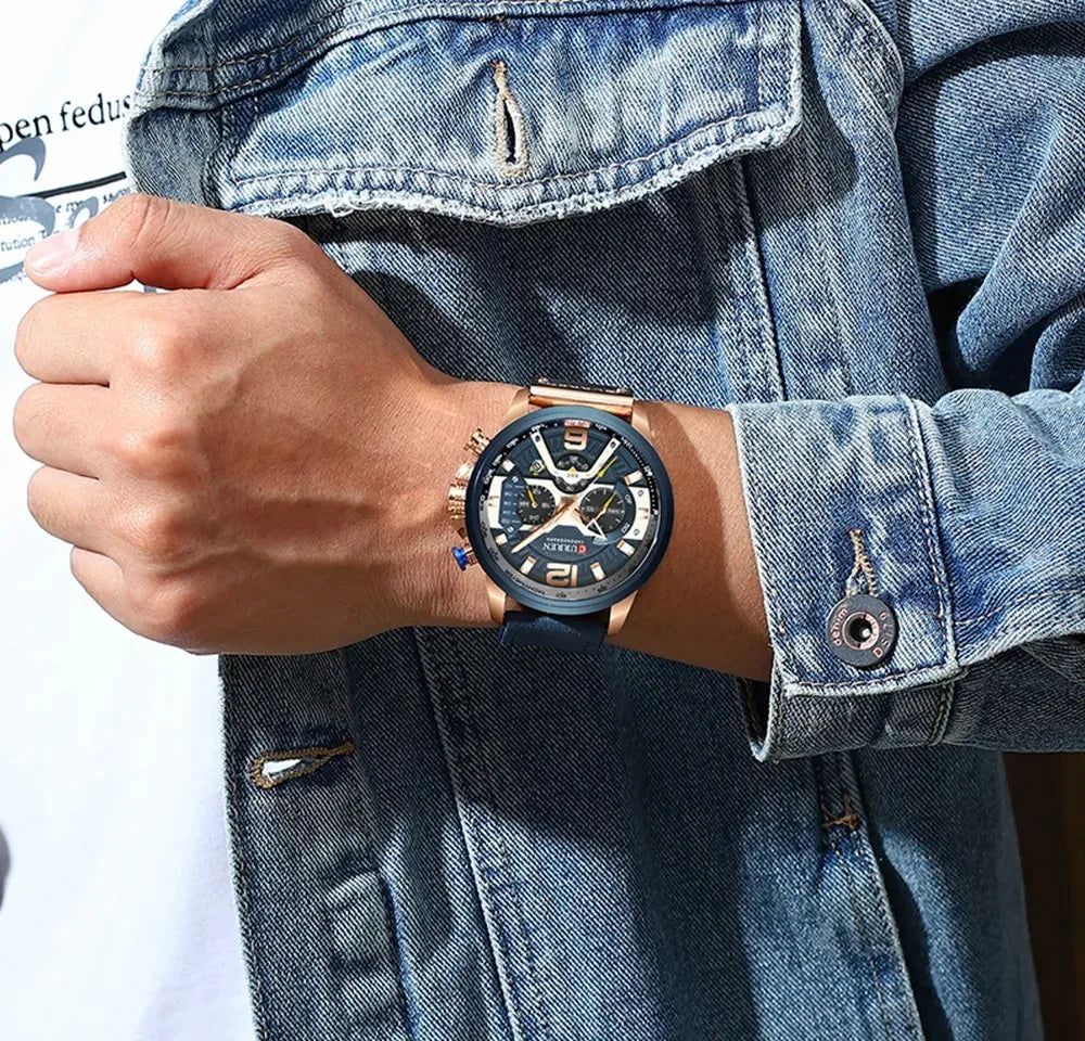 Curren 8329 Quartz Watch for Men Leather Strap Waterproof Luminous Calendar Big Dial Casual Business Sport Fashion Watch