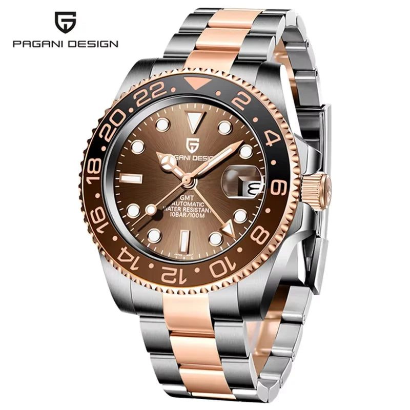 New PAGANI DESIGN 1662 Top Sapphire GMT Watch Stainless Steel Men's Automatic Mechanical Watch Waterproof