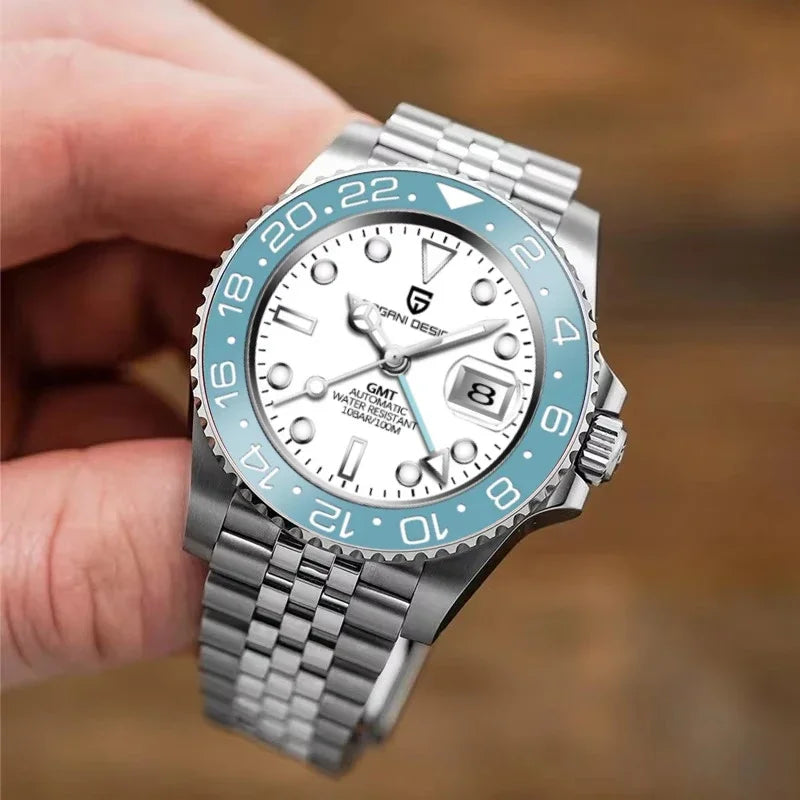 New PAGANI DESIGN 1662 Top Sapphire GMT Watch Stainless Steel Men's Automatic Mechanical Watch Waterproof