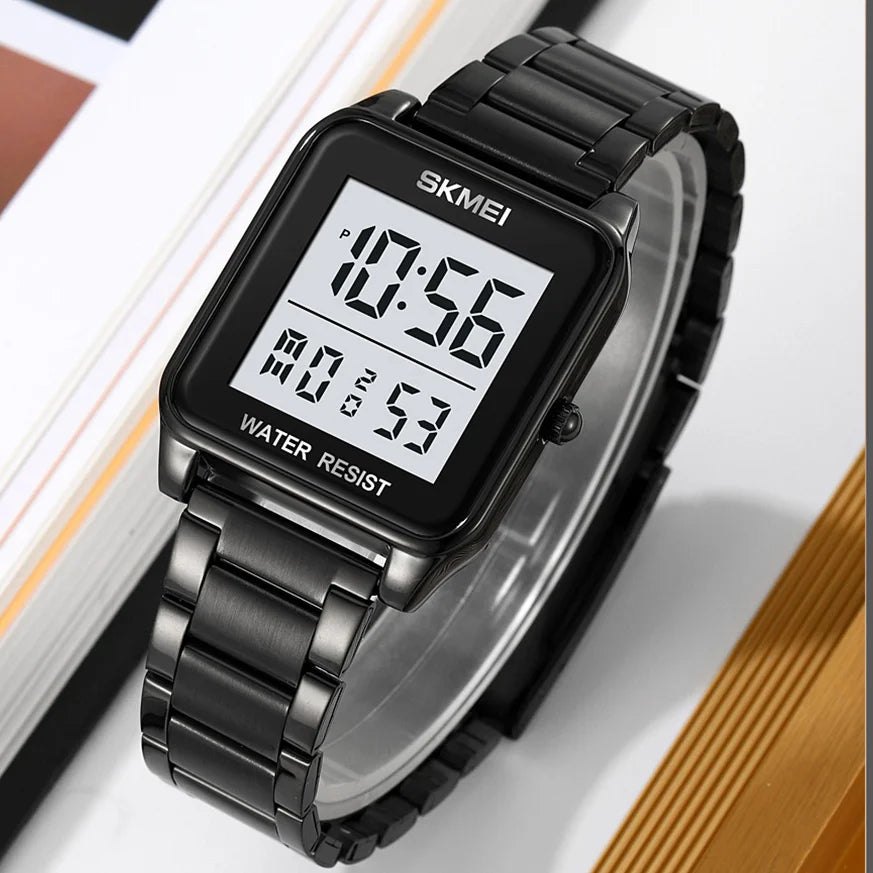 SKMEI 2154 Men's Watches Top Brand LED Electronic Luxury Fashion Square Sport Stainless Strap 3Bar Waterproof Digital Wristwatch