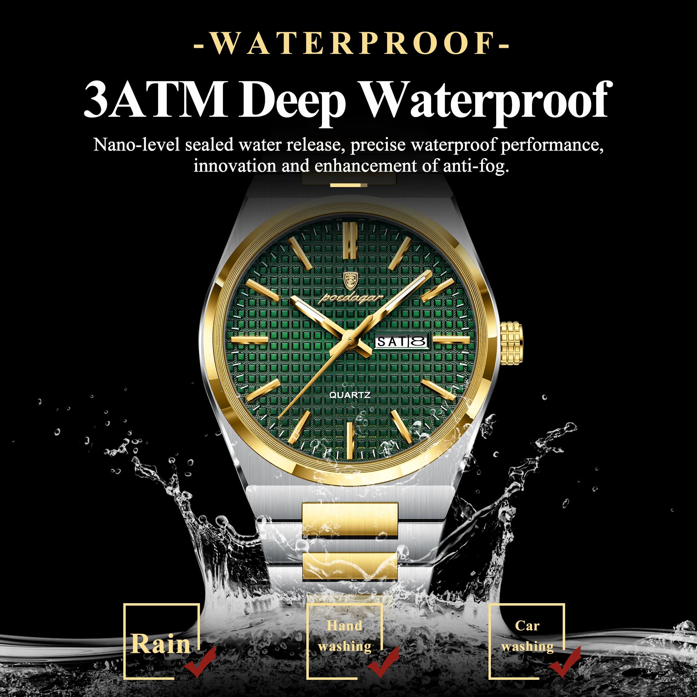 Poedagar 874 Original High Quality Stainless Steel Wristwatch Waterproof Luminous Quartz Watch for Men