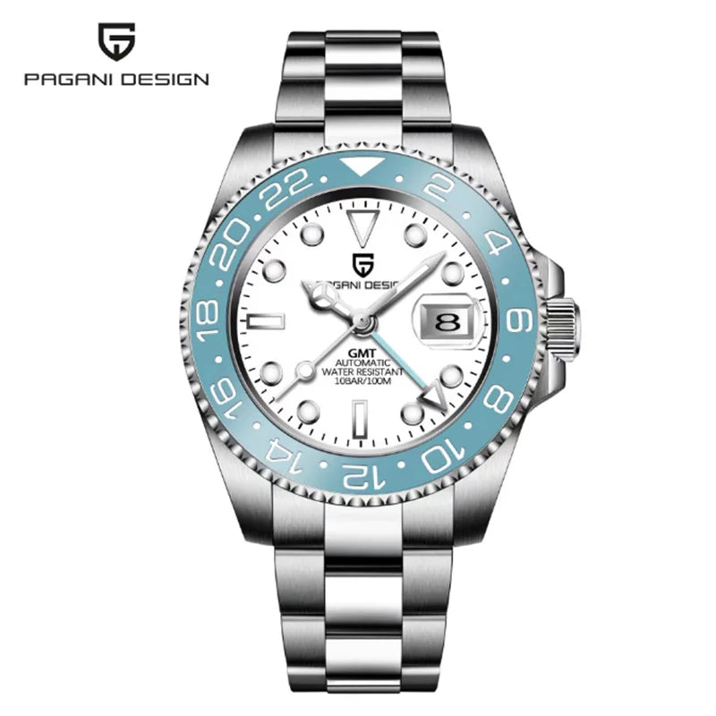 New PAGANI DESIGN 1662 Top Sapphire GMT Watch Stainless Steel Men's Automatic Mechanical Watch Waterproof