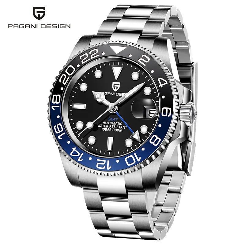 New PAGANI DESIGN 1662 Top Sapphire GMT Watch Stainless Steel Men's Automatic Mechanical Watch Waterproof