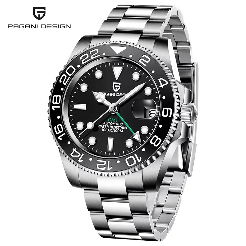New PAGANI DESIGN 1662 Top Sapphire GMT Watch Stainless Steel Men's Automatic Mechanical Watch Waterproof