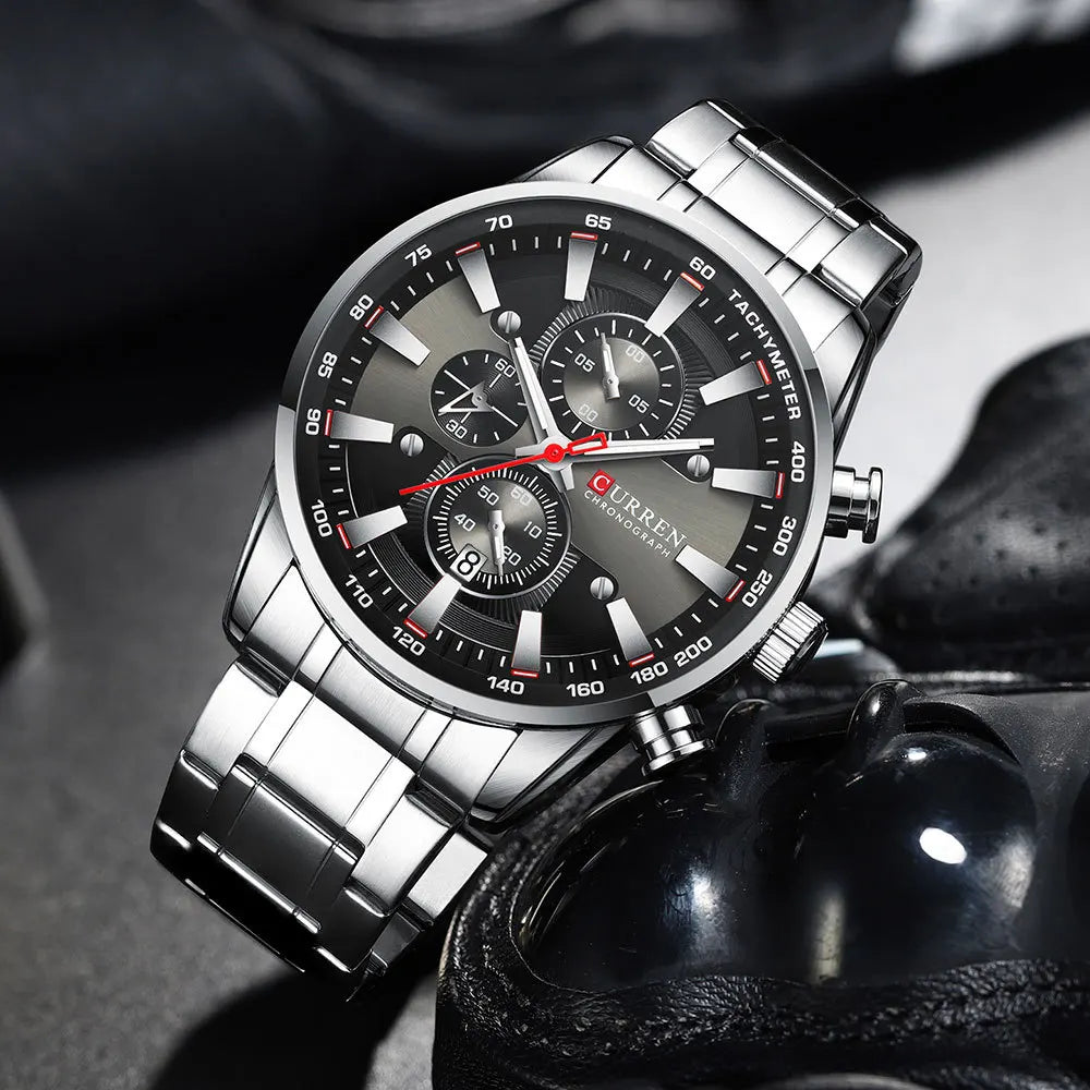 CURREN 8351 Men's Business Watch - 6-Hand Multi-Function Quartz Clock with Steel Band