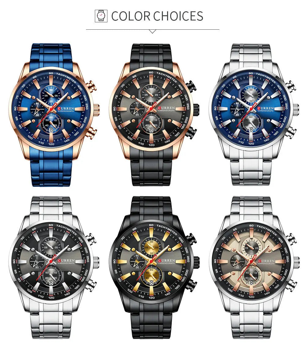 CURREN 8351 Men's Business Watch - 6-Hand Multi-Function Quartz Clock with Steel Band
