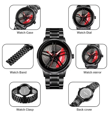 SKMEI Car Wheel Men's Watch - Cool Skeleton Dial Stainless Steel Waterproof Sports Quartz Wristwatch