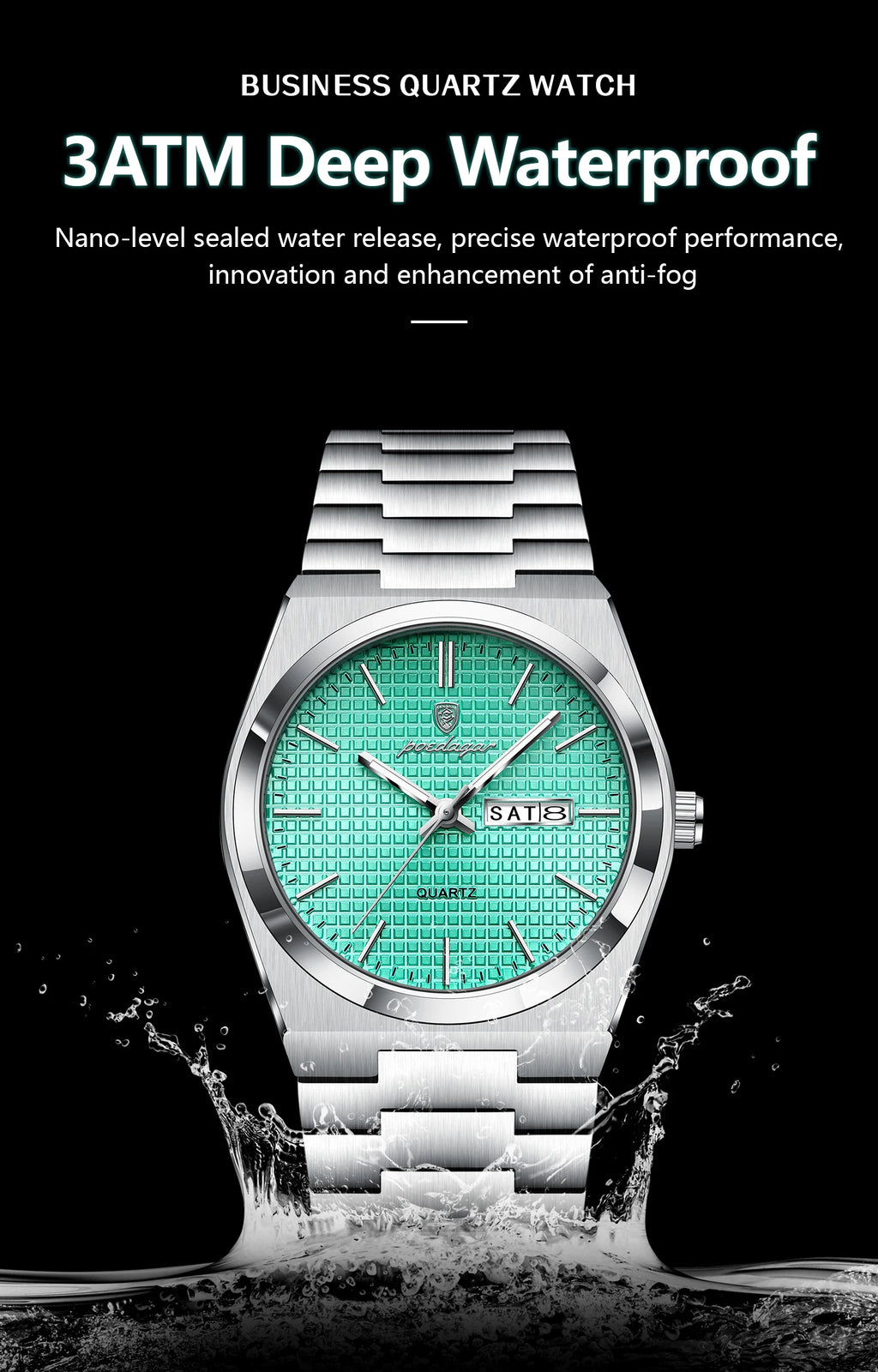 POEDAGAR Luxury Fashion Male Watch Stainless Steel Waterproof Luminous Men's Quartz Watches Casual Date Week Wristwatch For Men