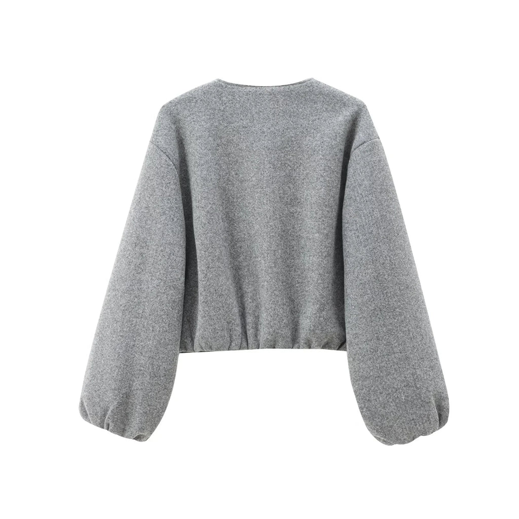 HXAO Outerwears Kurze Bomberjacke Damen Herbst Langarm Kunstwollmäntel Für Damen Winter Reißverschluss Grau Beige Kurze Mäntel