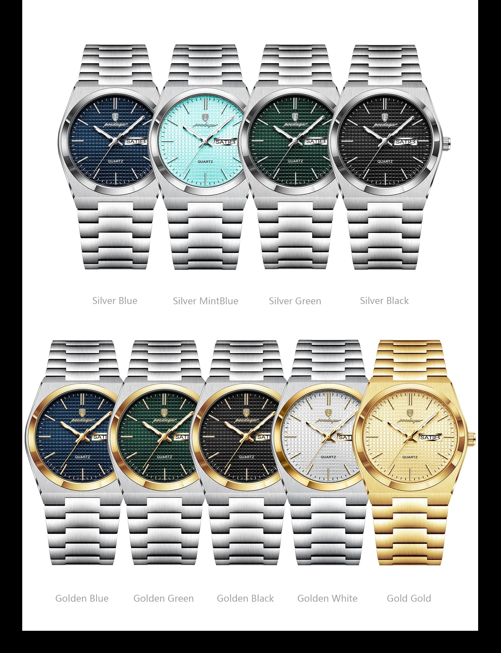 POEDAGAR Luxury Fashion Male Watch Stainless Steel Waterproof Luminous Men's Quartz Watches Casual Date Week Wristwatch For Men