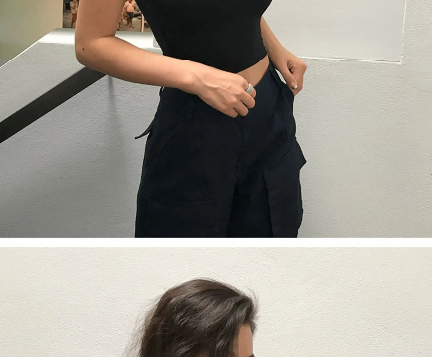 Summer Short Sleeve T-Shirt Women's High Waist Wide Leg Pants U-Neck Short Top Trendy Korean Style Commute Pure Color Shirt