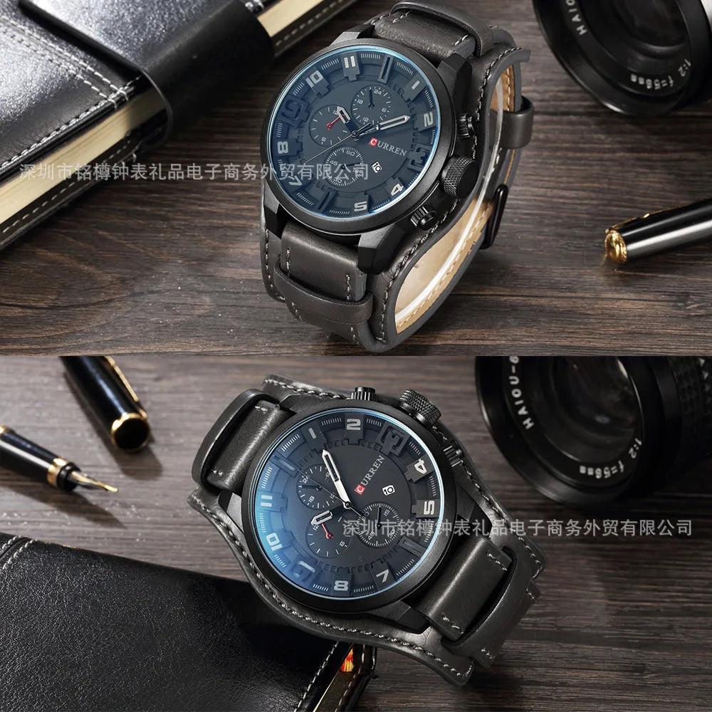 CURREN 8225 Top Brand Men's Watch Classic Quartz Dial Calendar Chronograph Waterproof Fashion Leather Strap Watches for Man