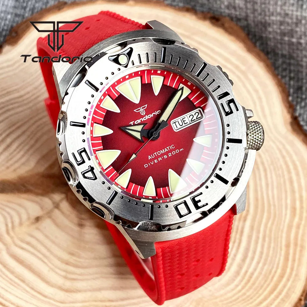 Tandorio Monster Dive NH36 42mm Mechanical Automatic Men Watch 20ATM AR Sapphire Crystal Wristwatch Date Week Green Luminous
