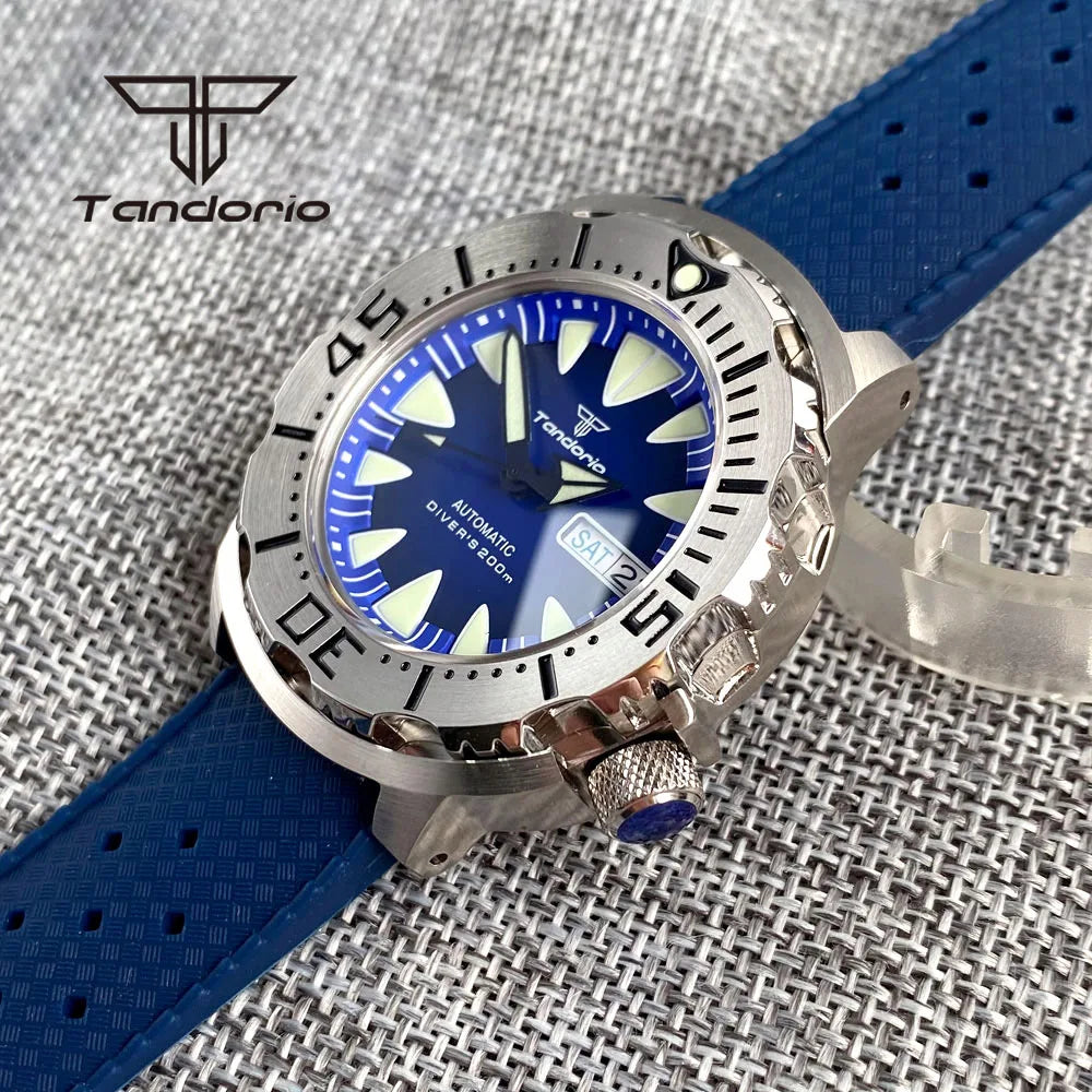 Tandorio Monster Dive NH36 42mm Mechanical Automatic Men Watch 20ATM AR Sapphire Crystal Wristwatch Date Week Green Luminous