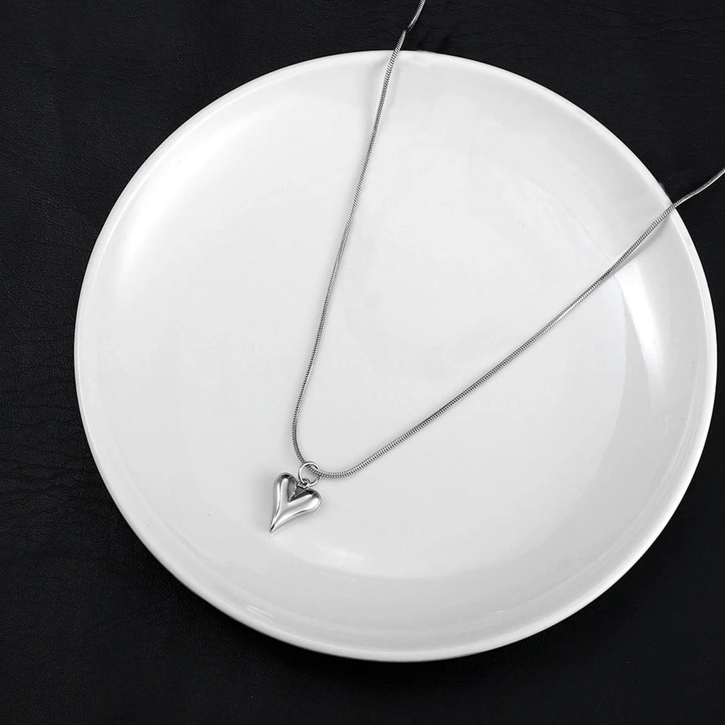 Seakissky Simple Stylish Double-layer Stainless Steel Necklace Charming Love Heart Pendant Hot Selling High-quality Women Gifts