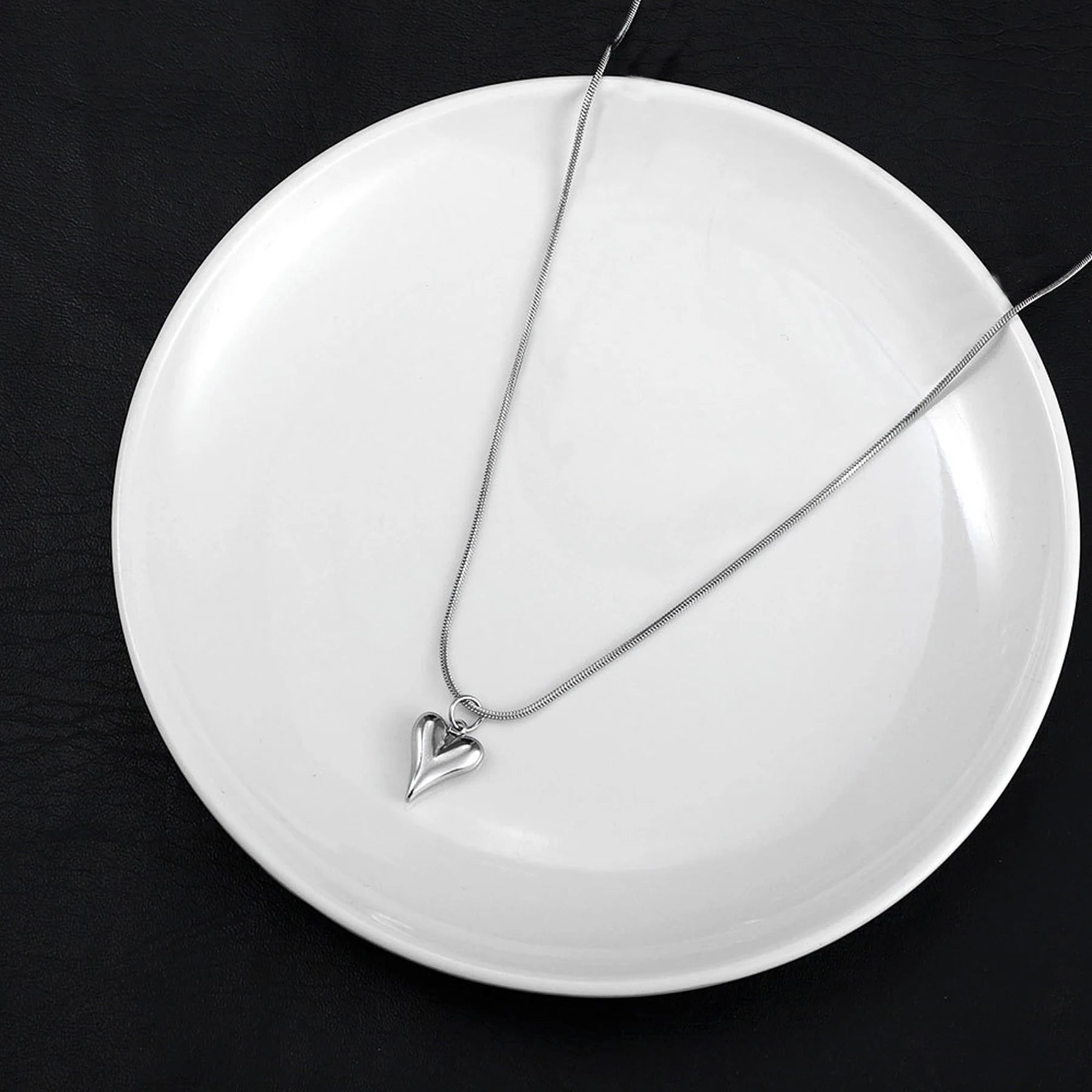 Seakissky Simple Stylish Double-layer Stainless Steel Necklace Charming Love Heart Pendant Hot Selling High-quality Women Gifts