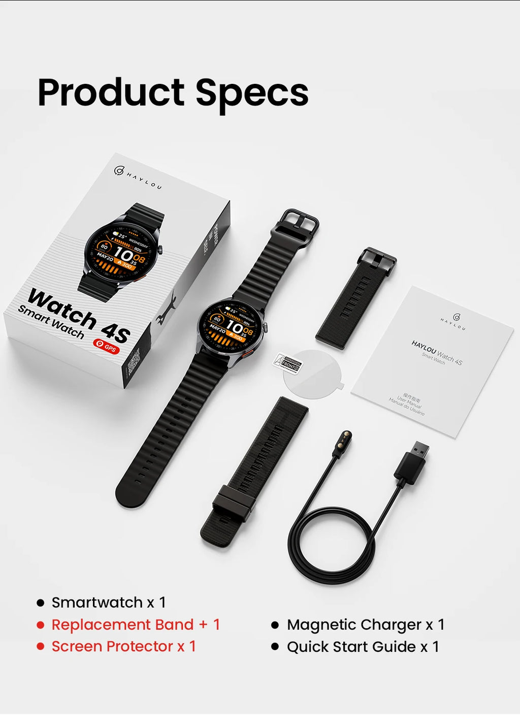 HAYLOU Watch 4S GPS Smartwatch - 1.43” HD AMOLED Display, 5 Satellite Positioning, 120+ Sport Modes