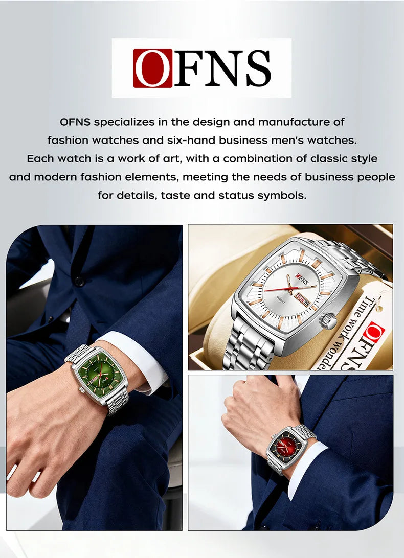 2026 Fashion Ofns Top Brand Simple Full Steel Belt Quartz Watch High Value Wine Barrel Square Waterproof Luminous Business Men's