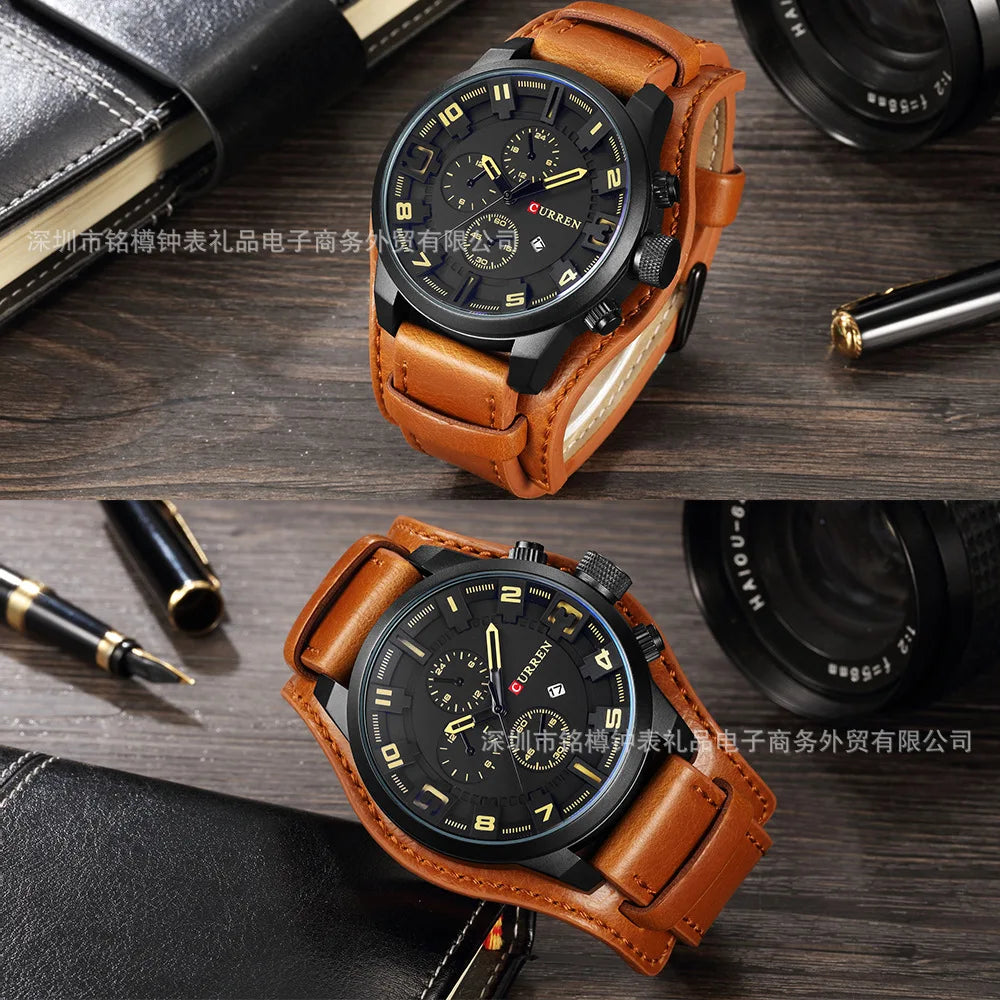 CURREN 8225 Top Brand Men's Watch Classic Quartz Dial Calendar Chronograph Waterproof Fashion Leather Strap Watches for Man