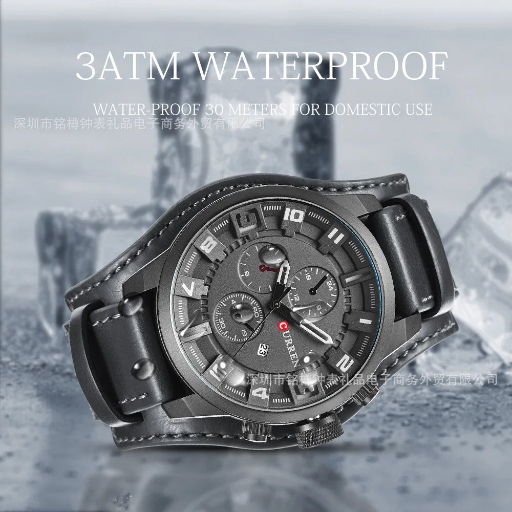 CURREN 8225 Top Brand Men's Watch Classic Quartz Dial Calendar Chronograph Waterproof Fashion Leather Strap Watches for Man