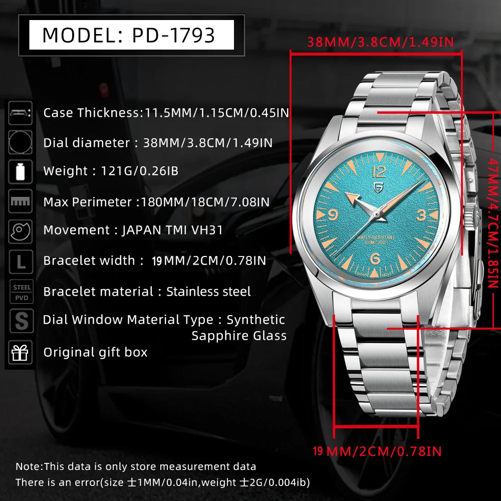 PAGANI DESIGN 2025Neue Mode Einfache Herren Sport Quarzuhren VH31 PD1793 Saphir Edelstahl Nachtuhr reloj hombre