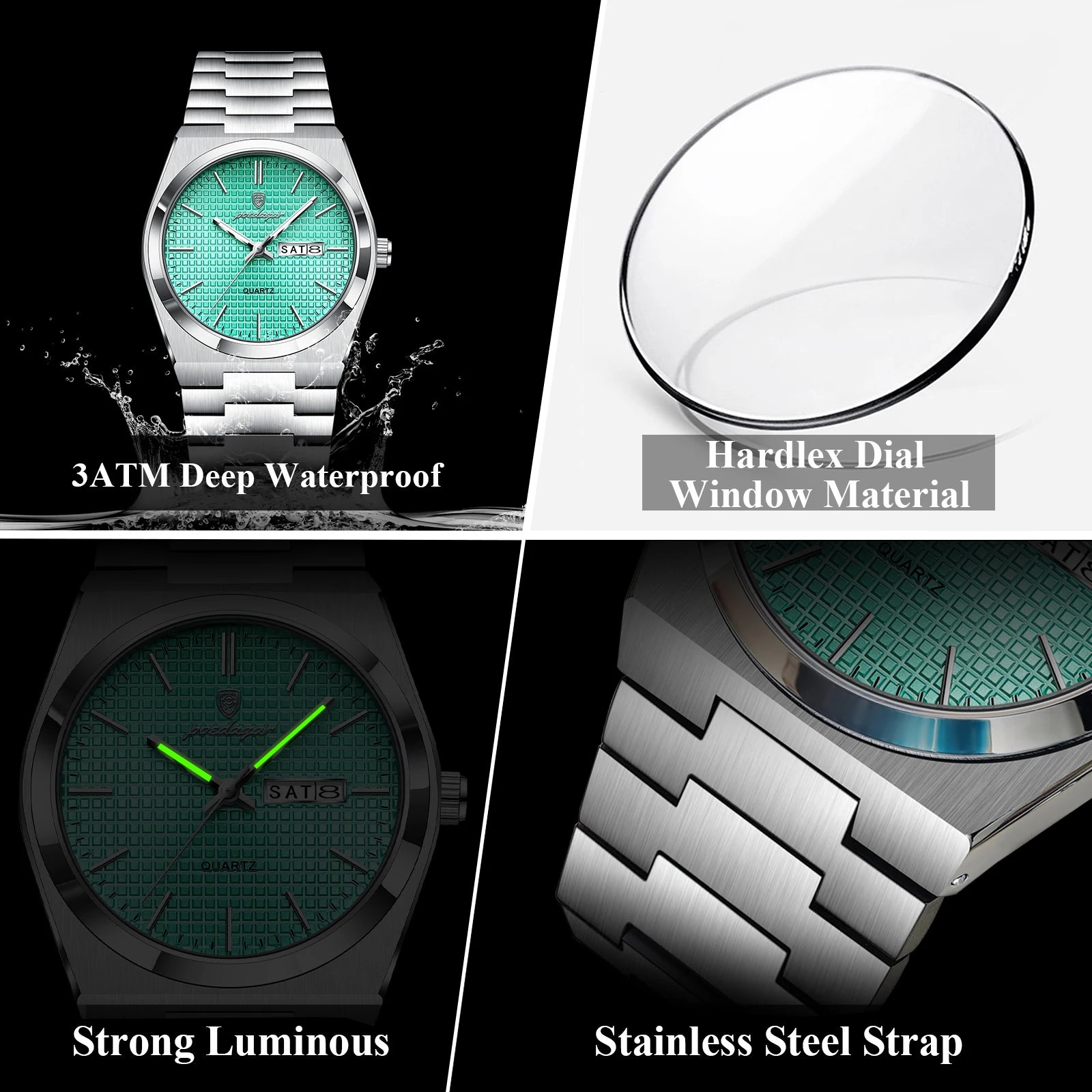 POEDAGAR Luxury Fashion Male Watch Stainless Steel Waterproof Luminous Men's Quartz Watches Casual Date Week Wristwatch For Men