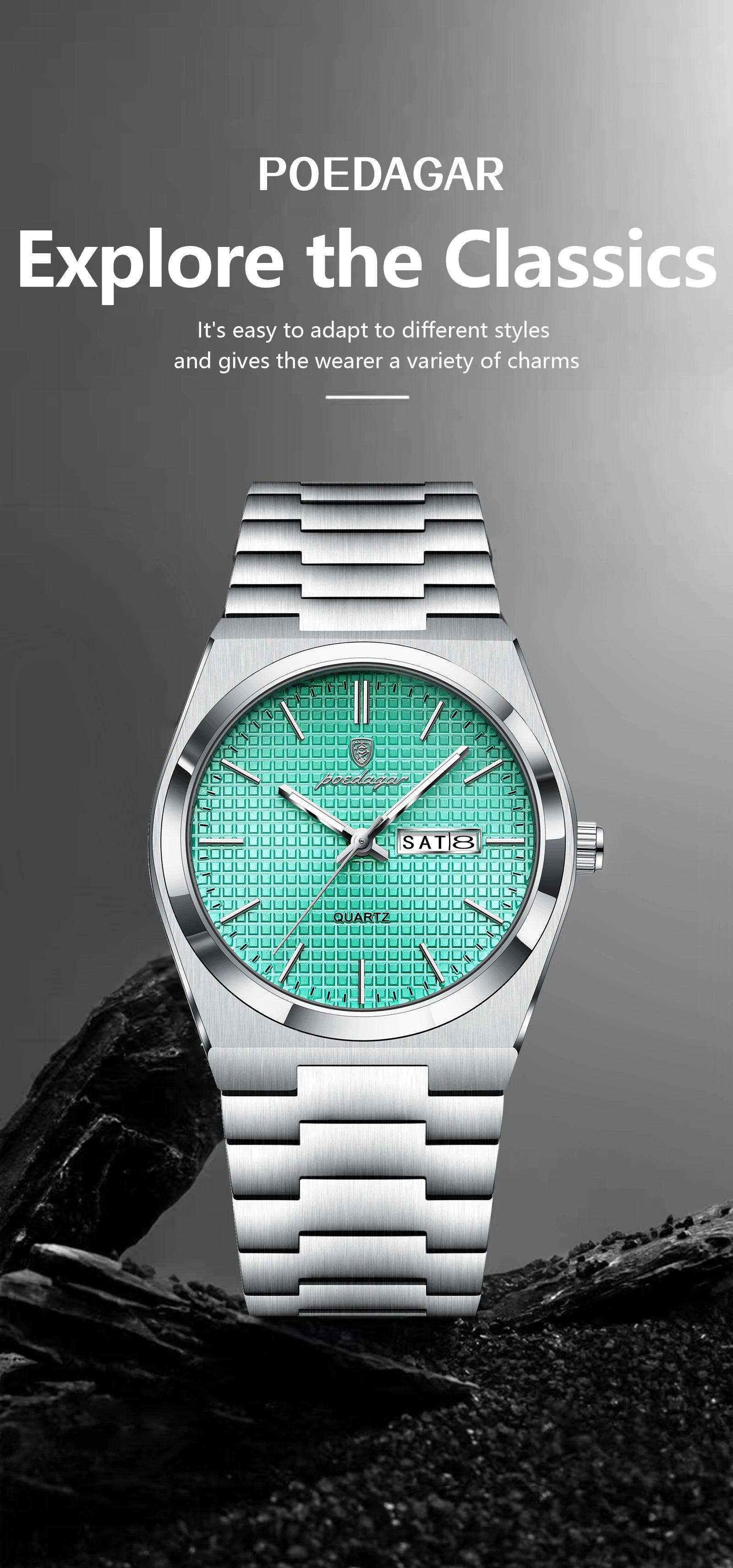 POEDAGAR Luxury Fashion Male Watch Stainless Steel Waterproof Luminous Men's Quartz Watches Casual Date Week Wristwatch For Men