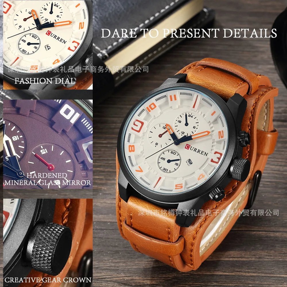 CURREN 8225 Top Brand Men's Watch Classic Quartz Dial Calendar Chronograph Waterproof Fashion Leather Strap Watches for Man