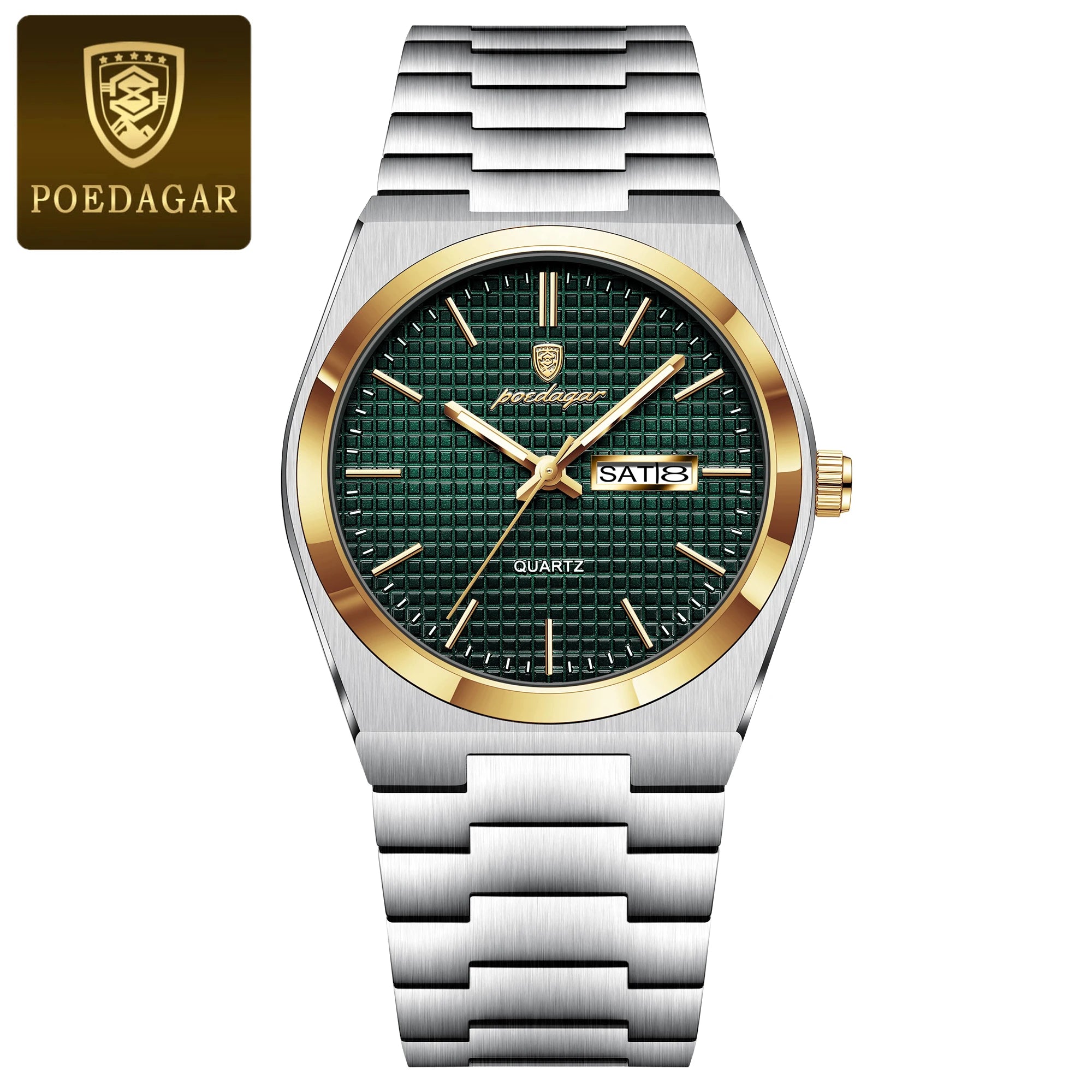 POEDAGAR Luxury Fashion Male Watch Stainless Steel Waterproof Luminous Men's Quartz Watches Casual Date Week Wristwatch For Men