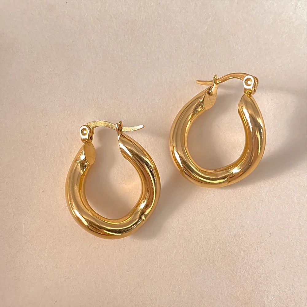 eManco Fashion Edelstahl Chunky Creolen für Damen, vergoldet, dicke Textur, geometrische Kreisohrringe, Vintage Schmuck
