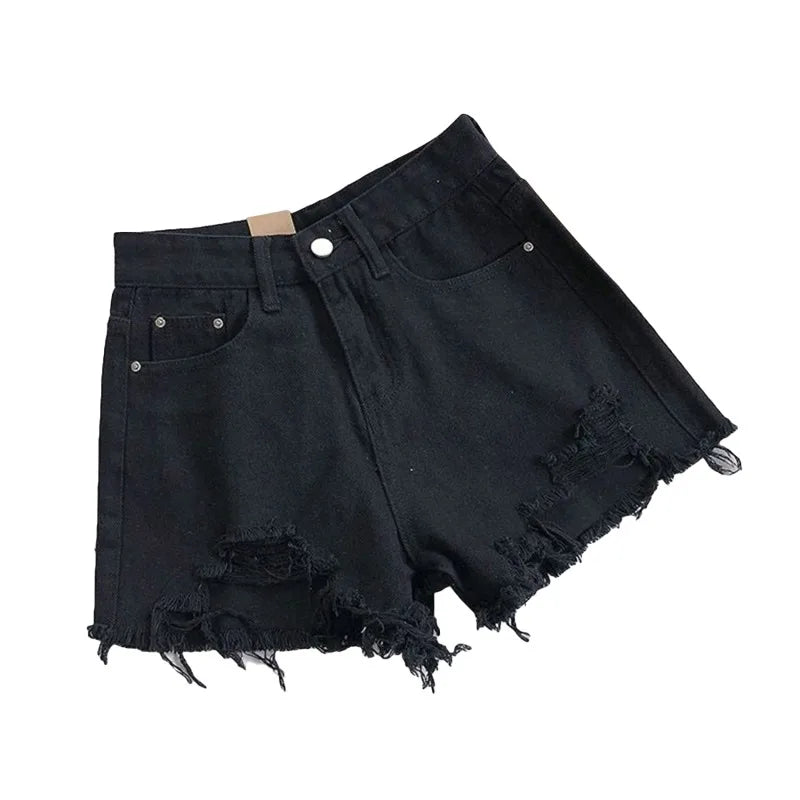 Koreanische Denim-Shorts für Damen, Sommer, modisch, lässig, hohe Taille, zerrissene Jeans, Tasche, Quaste, Y2K Hot Pants, Streetwear, blaue Hose