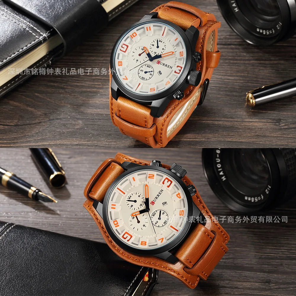 CURREN 8225 Top Brand Men's Watch Classic Quartz Dial Calendar Chronograph Waterproof Fashion Leather Strap Watches for Man