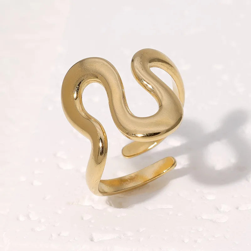 Fashion Stainless Steel Waterproof Open Ring Personality Charms PVD Real Gold 18K Plated Trendy Jewelry for Women