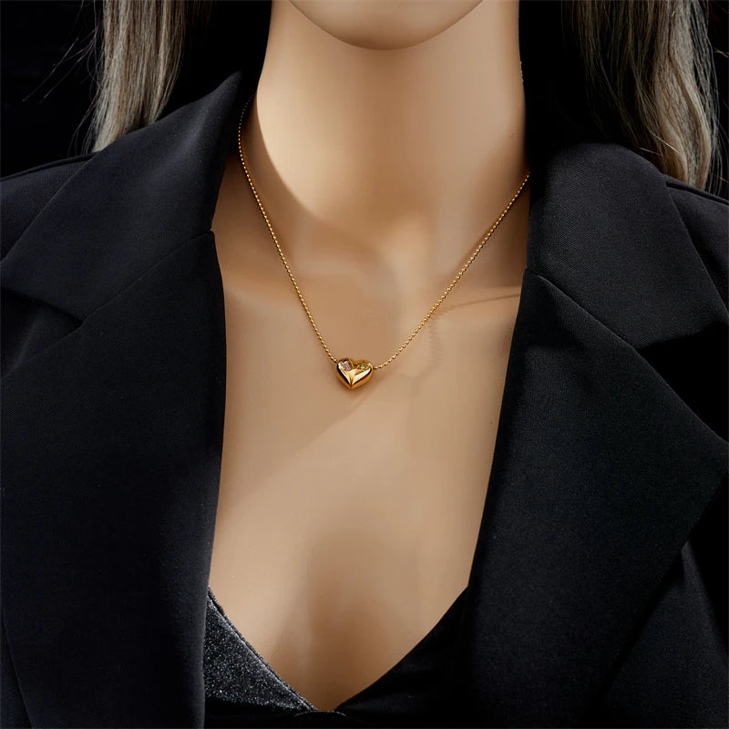 DIEYURO 316L Stainless Steel Large Heart Zircon Necklace For Women New Simple Girls Clavicle Chain Jewelry Birthday Party Gifts