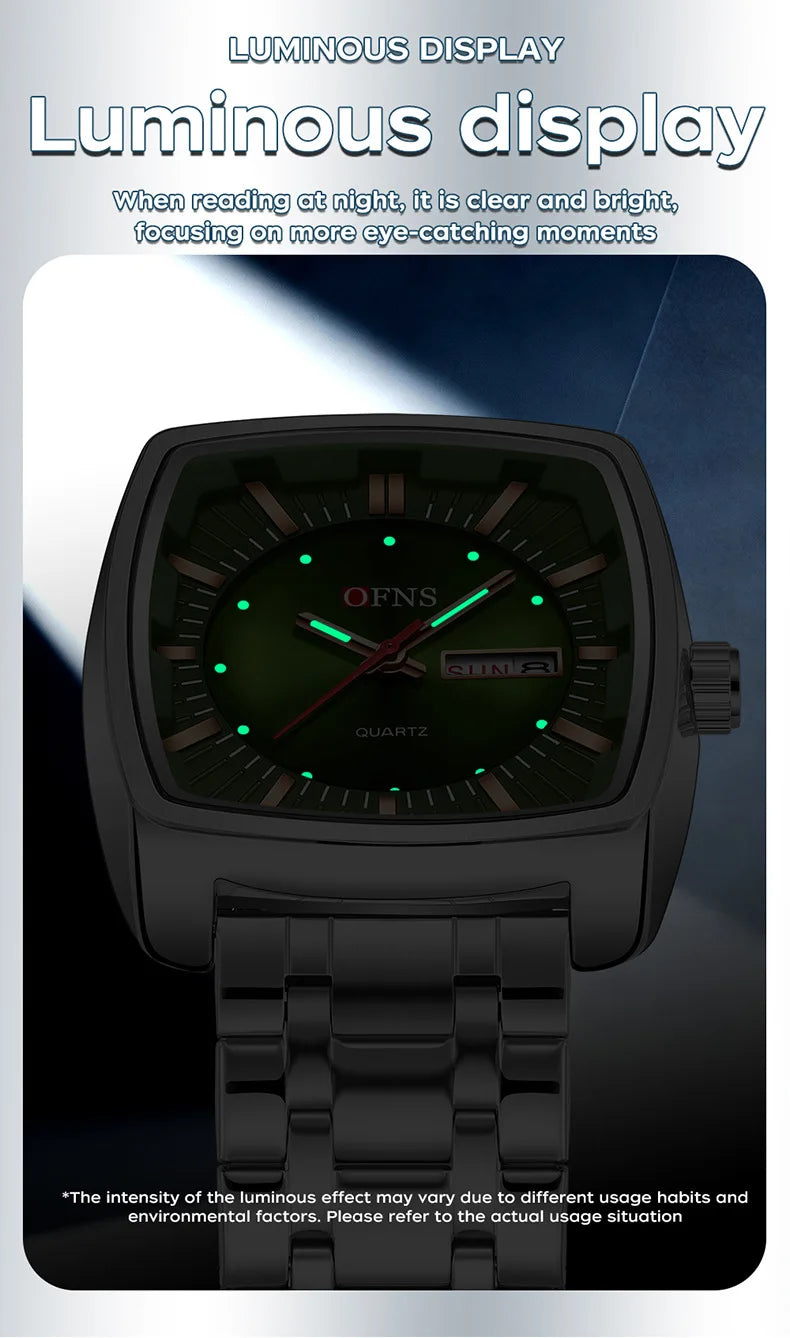 2026 Fashion Ofns Top Brand Simple Full Steel Belt Quartz Watch High Value Wine Barrel Square Waterproof Luminous Business Men's