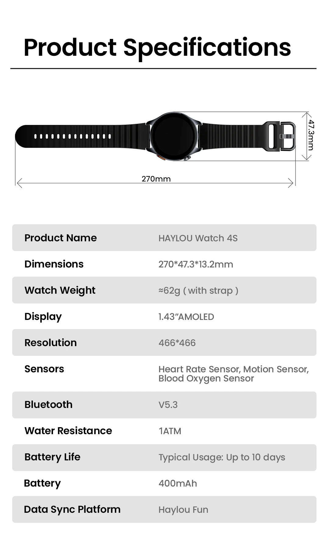 HAYLOU Watch 4S GPS Smartwatch - 1.43” HD AMOLED Display, 5 Satellite Positioning, 120+ Sport Modes