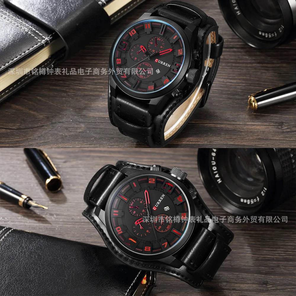 CURREN 8225 Top Brand Men's Watch Classic Quartz Dial Calendar Chronograph Waterproof Fashion Leather Strap Watches for Man