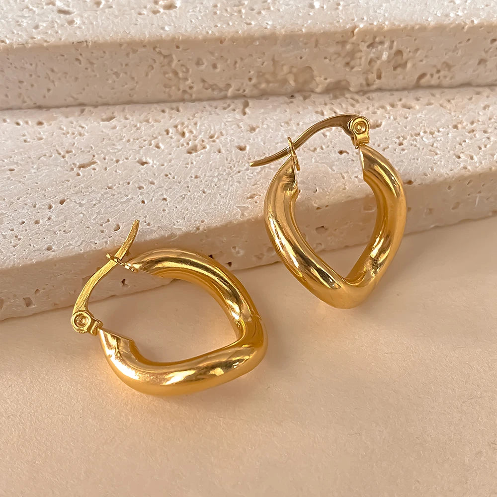 eManco Fashion Edelstahl Chunky Creolen für Damen, vergoldet, dicke Textur, geometrische Kreisohrringe, Vintage Schmuck