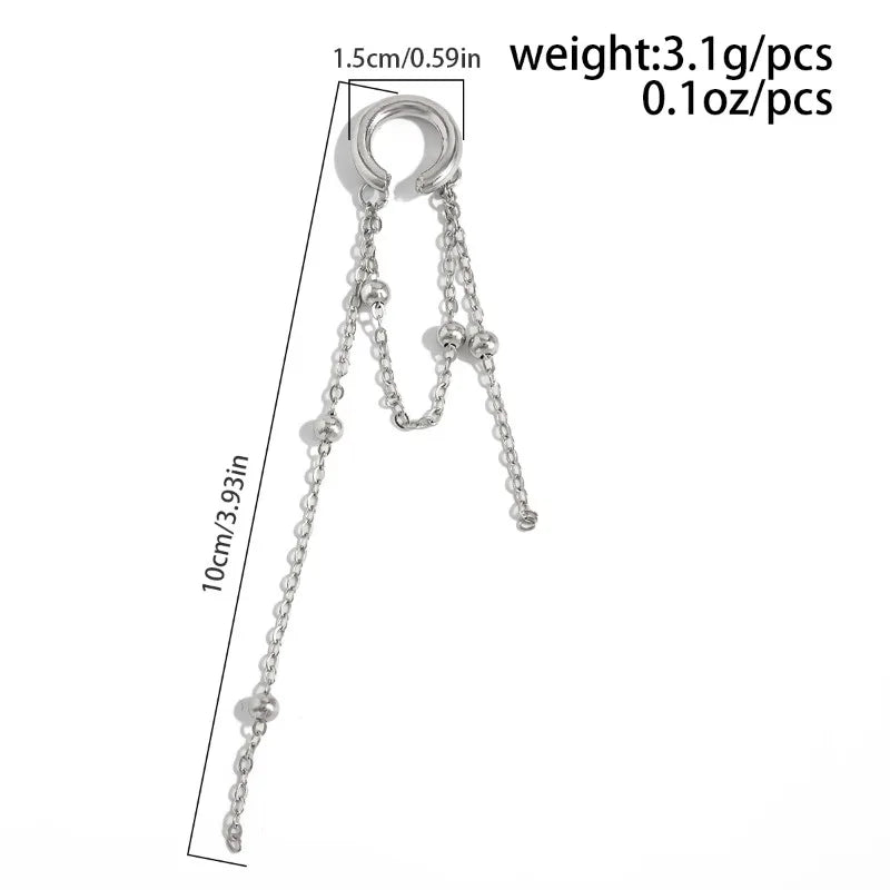 Imitation Pearl Metal Chain Long Tassel C - Shaped No Ear Holes Earbone Clip for Women Temperament Clip Earrings Jewelry Korean