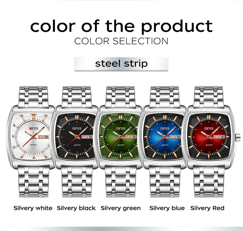 2026 Fashion Ofns Top Brand Simple Full Steel Belt Quartz Watch High Value Wine Barrel Square Waterproof Luminous Business Men's