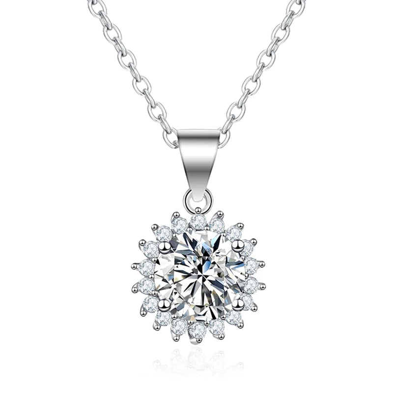 NeeTim 0.5 Karat 1 Karat 2 Karat 3 Karat 5 Karat Moissanit Halskette für Damen Silber 925 mit 18K vergoldeter Labor-Diamant-Blumen-Anhänger-Halsketten