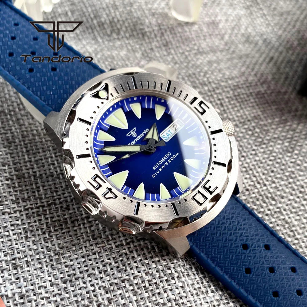 Tandorio Monster Dive NH36 42mm Mechanical Automatic Men Watch 20ATM AR Sapphire Crystal Wristwatch Date Week Green Luminous