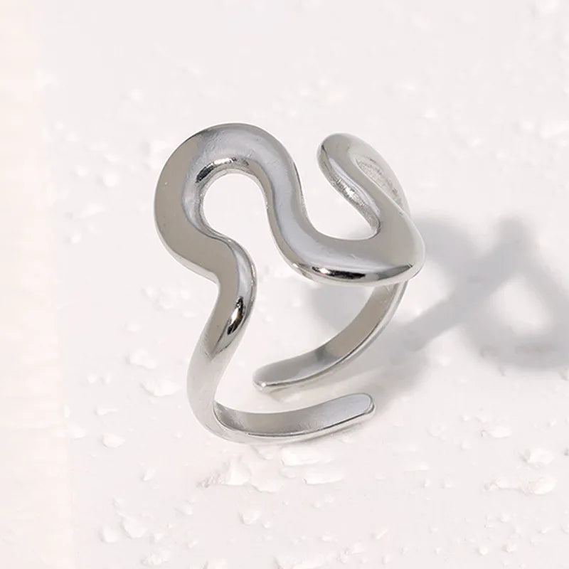 Fashion Stainless Steel Waterproof Open Ring Personality Charms PVD Real Gold 18K Plated Trendy Jewelry for Women