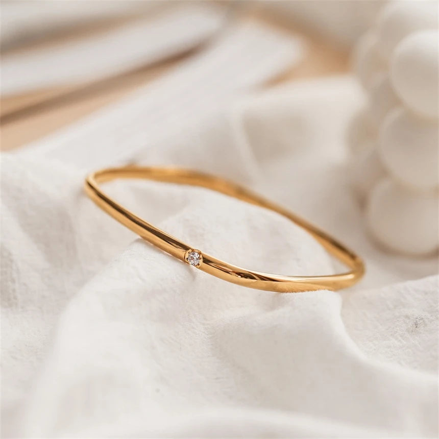 316L Stainless Steel Single Zircon Square Shape Simple Versatile Bracelets For Women Fashion Fine Jewelry Gift SAB650