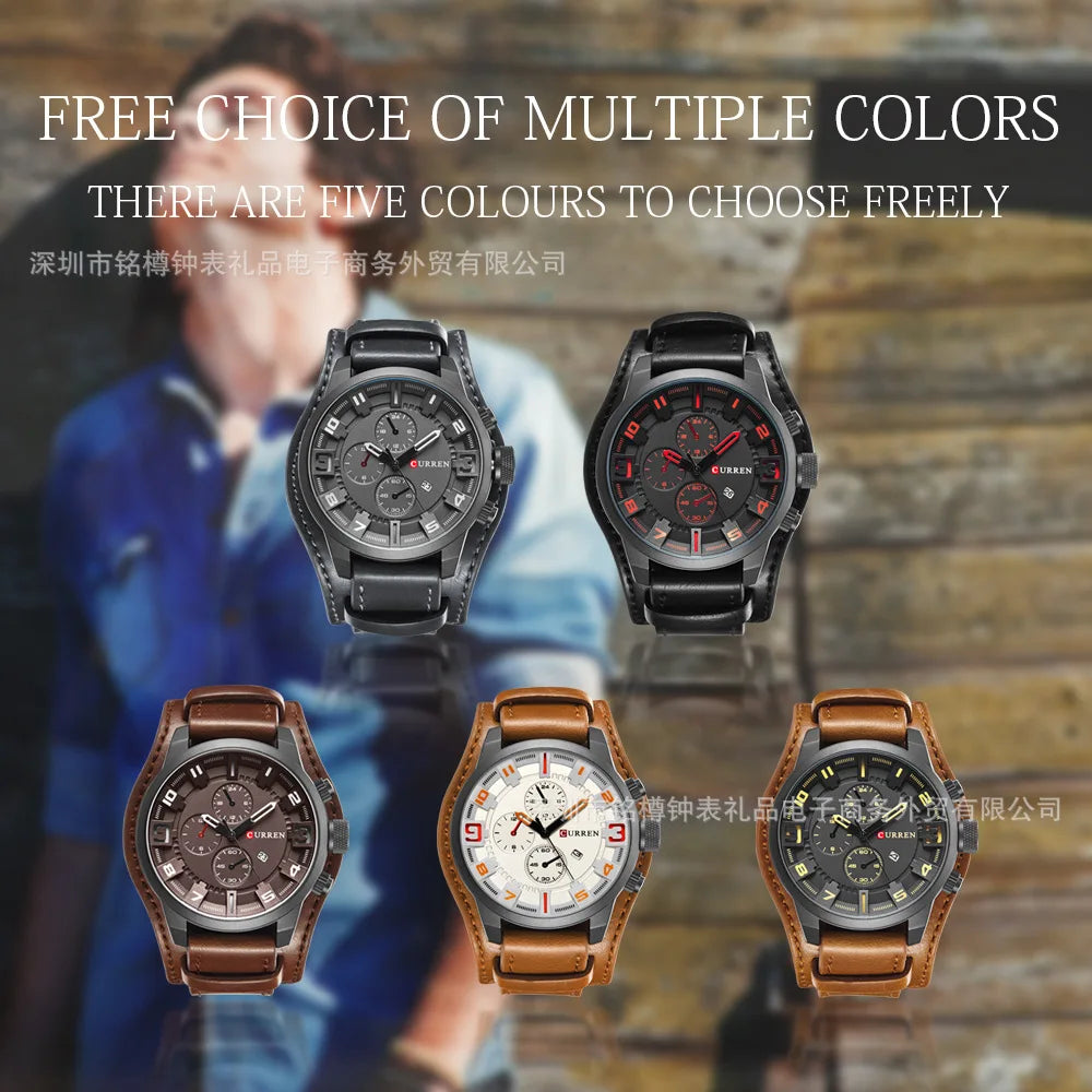 CURREN 8225 Top Brand Men's Watch Classic Quartz Dial Calendar Chronograph Waterproof Fashion Leather Strap Watches for Man