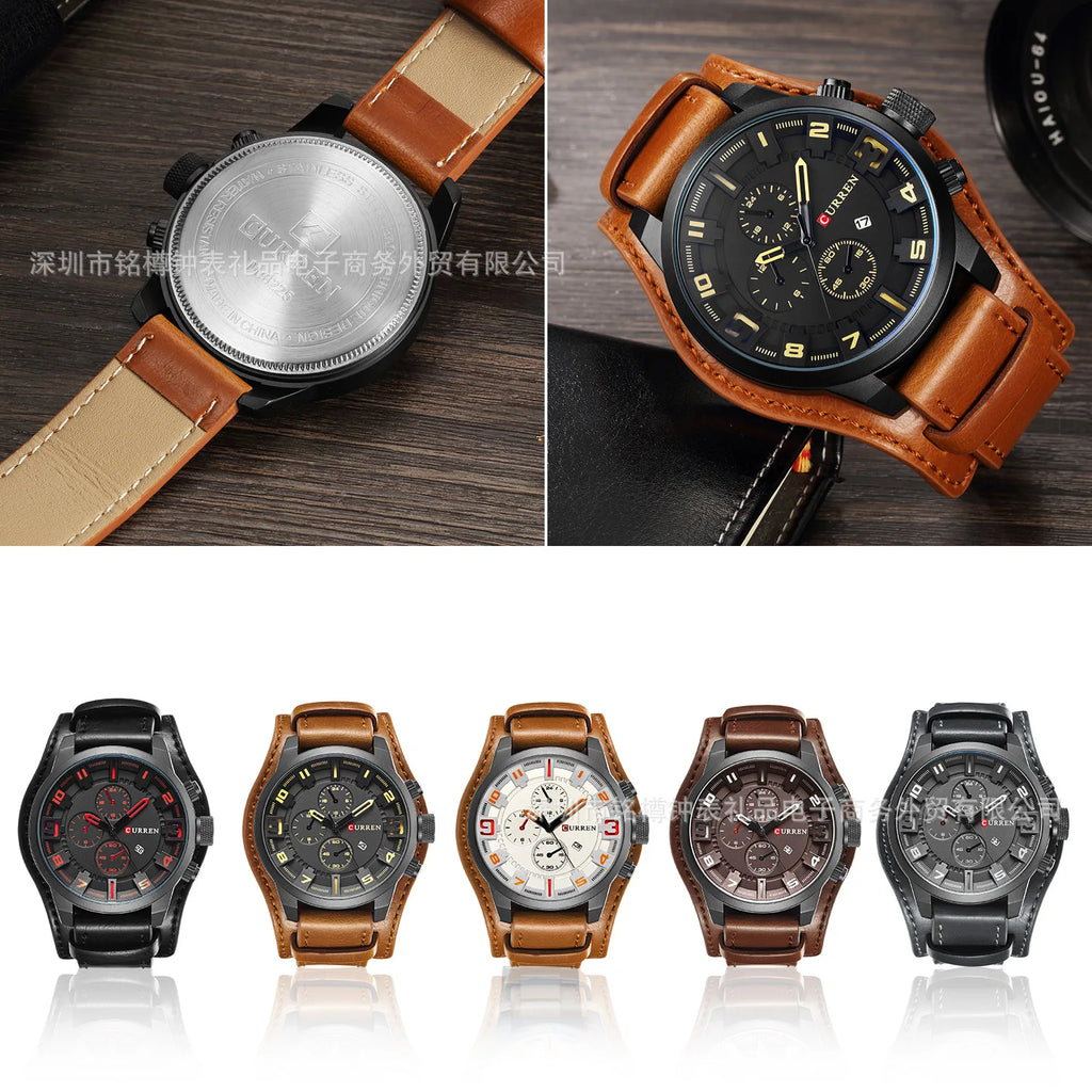 CURREN 8225 Top Brand Men's Watch Classic Quartz Dial Calendar Chronograph Waterproof Fashion Leather Strap Watches for Man